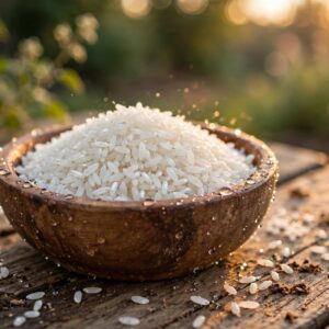Home wooden bowl rice golden hour